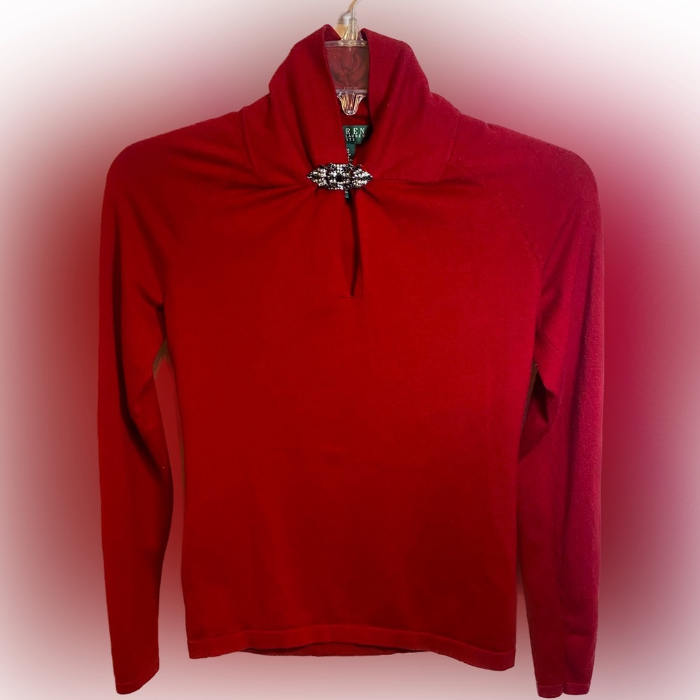 Lauren Ralph Lauren Sweater Jewelled Neck and Button Back